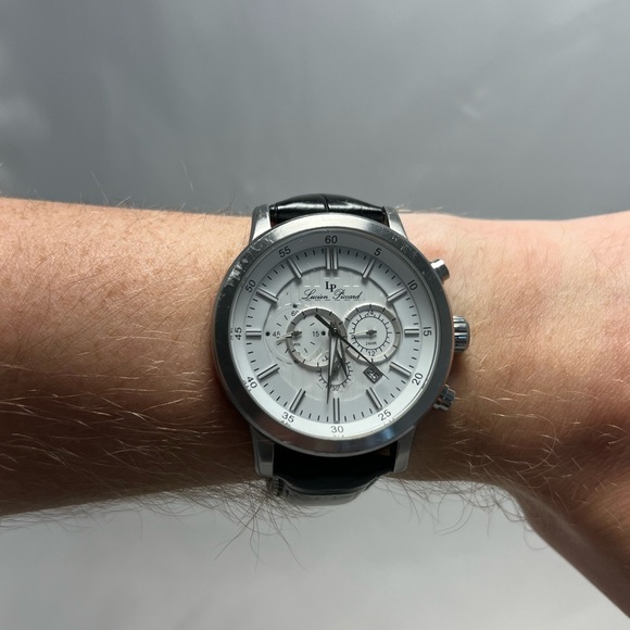 Lucien Piccard 12011 Black Leather Men's Chronograph Watch with White Face - Picture 5 of 12